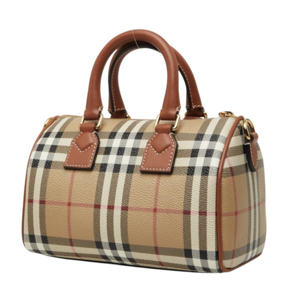 Burberry Nova Check Mini Bowling Bag Handbag Shoulder 2WAY Beige Brown Leathe... - Picture 2 of 10